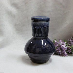 Vintage Water Carafe Small Blue Art Pottery Decanter Bottle HORIZON JAPAN Retro